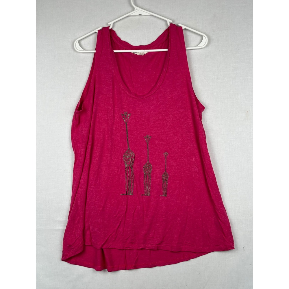 Z by Zobha Tank Top Womens Large Giraffe Graphic Scoop Neck Pink Sleeveless - Picture 1 of 7